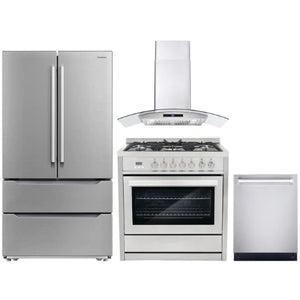 Cosmo 4 Piece, 36" Range 36" Range Hood 24" Dishwasher & Refrigerator COS-4PKG-218