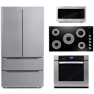 Cosmo 4 Piece, 36" Electric Cooktop 30" Wall Oven 24.4" Microwave & Refrigerator COS-4PKG-141