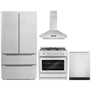 Cosmo 4-Piece, 36" Range, 36" Island Range Hood, 24" Dishwasher and Refrigerator COS-4PKG-076