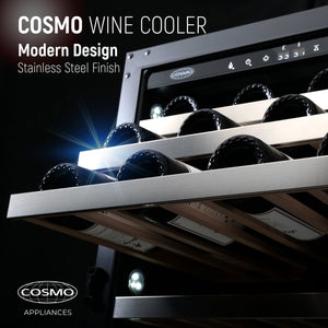 Cosmo 48-Bottle Stainless Steel 24 in. Single Zone Compressor Wine Cooler