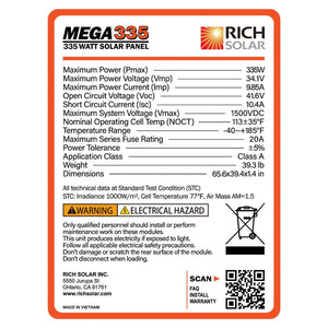 RICH SOLAR MEGA 335 Watt 24 Volt Solar Panel  8,10,12 Pack