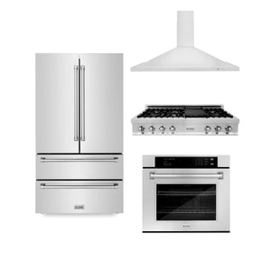 ZLINE Kitchen Package with Refrigeration, 48" Stainless Steel Rangetop, 48" Range Hood and 30" Single Wall Oven