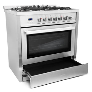 Cosmo 36 in. 3.8 cu. ft. Single Oven Gas Range with 5 Burner Cooktop and Heavy Duty Cast Iron Grates in Stainless Steel