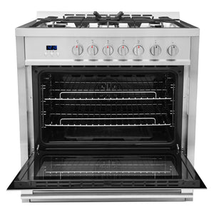 Cosmo 36 in. 3.8 cu. ft. Single Oven Gas Range with 5 Burner Cooktop and Heavy Duty Cast Iron Grates in Stainless Steel