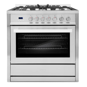 Cosmo 36 in. 3.8 cu. ft. Single Oven Gas Range with 5 Burner Cooktop and Heavy Duty Cast Iron Grates in Stainless Steel