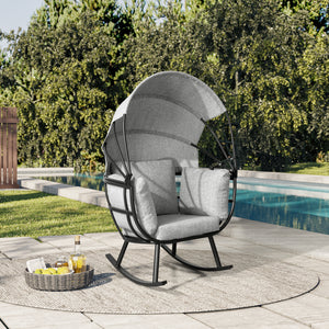 Deko Living - Outdoor Rocking Patio Egg Chair with Gray Upholstery