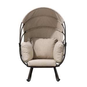 Deko Living - Outdoor Rocking Patio Egg Chair with Beige Upholstery