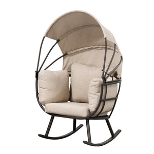 Deko Living - Outdoor Rocking Patio Egg Chair with Beige Upholstery