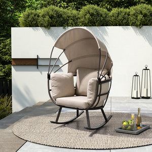 Deko Living - Outdoor Rocking Patio Egg Chair with Beige Upholstery