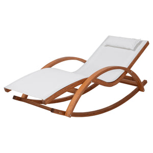 Deko Living - Outdoor Cedar Wood Patio Lounge Chair with White Textilene Fabric