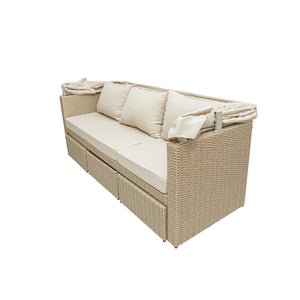 Deko Living - Outdoor Wicker Patio Sofa with Canopy & Ottoman Set