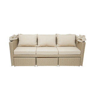 Deko Living - Outdoor Wicker Patio Sofa with Canopy & Ottoman Set