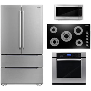 Cosmo 4 Piece, 36" Cooktop 30" Wall Oven 24.4" Microwave & French Door Refrigerator COS-4PKG-260