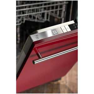 ZLINE 24 in. Red Gloss Top Control Dishwasher with Stainless Steel Tub and Modern Style Handle, 52dBa