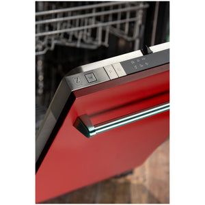 ZLINE 18 in. Compact Red Matte Top Control Dishwasher with Stainless Steel Tub and Traditional Style Handle, 52dBa