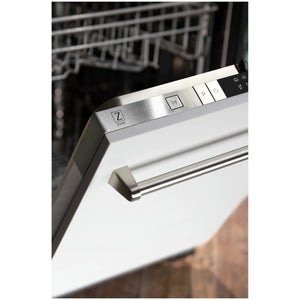 ZLINE 24 in. White Matte Top Control Dishwasher with Stainless Steel Tub and Traditional Style Handle, 52dBa