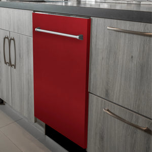 ZLINE 24 in. Red Gloss Top Control Dishwasher with Stainless Steel Tub and Traditional Style Handle, 52dBa