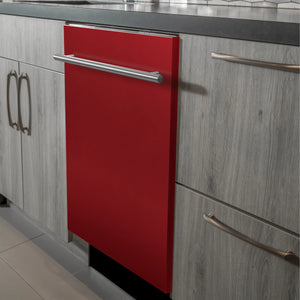 ZLINE 24 in. Red Gloss Top Control Dishwasher with Stainless Steel Tub and Modern Style Handle, 52dBa