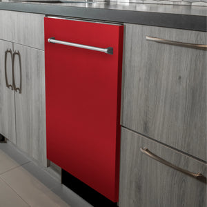 ZLINE 24 in. Red Matte Top Control Dishwasher with Stainless Steel Tub and Traditional Style Handle, 52dBa