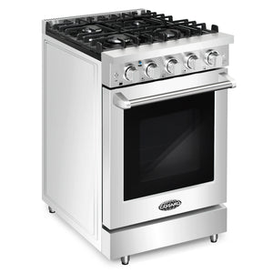 Cosmo 24 in. Slide-In Freestanding Gas Range with 4 Sealed Burners, Cast Iron Grates, 3.73 cu. ft. Capacity Convection Oven in Stainless Steel