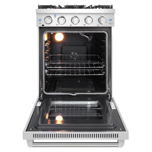 Cosmo 24 in. Slide-In Freestanding Gas Range with 4 Sealed Burners, Cast Iron Grates, 3.73 cu. ft. Capacity Convection Oven in Stainless Steel