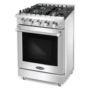 Cosmo 24 in. Slide-In Freestanding Gas Range with 4 Sealed Burners, Cast Iron Grates, 3.73 cu. ft. Capacity Convection Oven in Stainless Steel