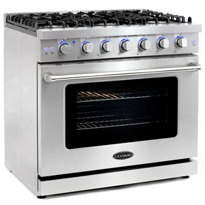 Cosmo 36 in. 6.0 cu. ft. Commercial Gas Range with Convection Oven in Stainless Steel with Storage Drawer