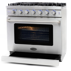 Cosmo 36 in. 6.0 cu. ft. Commercial Gas Range with Convection Oven in Stainless Steel with Storage Drawer