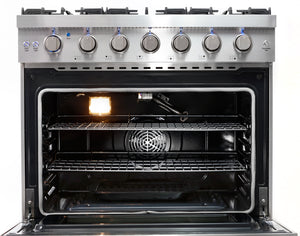 Cosmo 36 in. 6.0 cu. ft. Commercial Gas Range with Convection Oven in Stainless Steel with Storage Drawer