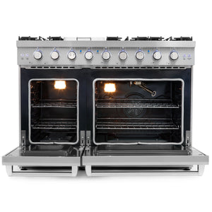 Cosmo 48 in. 6.8 cu. ft. Double Oven Commercial Gas Range with Fan Assist Convection Oven in Stainless Steel Storage Drawer