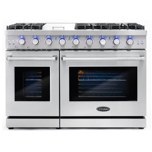 Cosmo 48 in. 6.8 cu. ft. Double Oven Commercial Gas Range with Fan Assist Convection Oven in Stainless Steel Storage Drawer