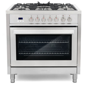 Cosmo Commercial-Style 36 in. 3.8 cu. ft. Single Oven Dual Fuel Range with 8 Function Convection Oven in Stainless Steel