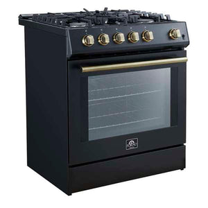 FORNO - Leonardo Espresso 30" Black Gas Range, 5 Burners, 39 500 BTU, 5 cu.ft. Convection Oven