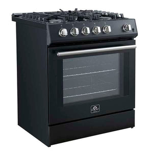 FORNO - Leonardo Espresso 30" Black Gas Range, 5 Burners, 39 500 BTU, 5 cu.ft. Convection Oven