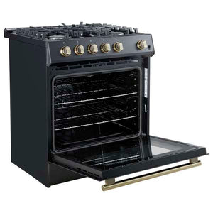 FORNO - Leonardo Espresso 30" Black Gas Range, 5 Burners, 39 500 BTU, 5 cu.ft. Convection Oven