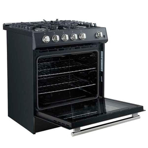 FORNO - Leonardo Espresso 30" Black Gas Range, 5 Burners, 39 500 BTU, 5 cu.ft. Convection Oven