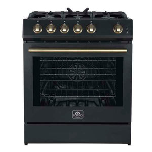 FORNO - Leonardo Espresso 30" Black Gas Range, 5 Burners, 39 500 BTU, 5 cu.ft. Convection Oven