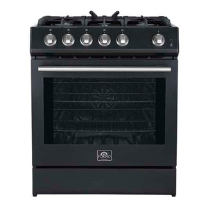 FORNO - Leonardo Espresso 30" Black Gas Range, 5 Burners, 39 500 BTU, 5 cu.ft. Convection Oven