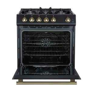 FORNO - Leonardo Espresso 30" Black Gas Range, 5 Burners, 39 500 BTU, 5 cu.ft. Convection Oven