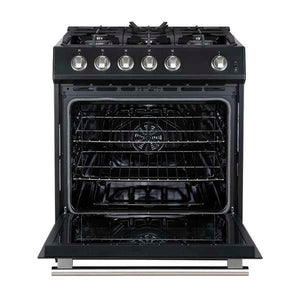 FORNO - Leonardo Espresso 30" Black Gas Range, 5 Burners, 39 500 BTU, 5 cu.ft. Convection Oven