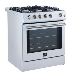 FORNO - Leonardo Espresso 30" White Gas Range, 5 Burners, 39 500 BTU, 5 cu.ft. Convection Oven