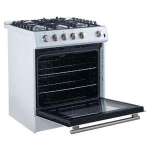 FORNO - Leonardo Espresso 30" White Gas Range, 5 Burners, 39 500 BTU, 5 cu.ft. Convection Oven