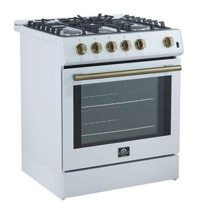 FORNO - Leonardo Espresso 30" White Gas Range, 5 Burners, 39 500 BTU, 5 cu.ft. Convection Oven