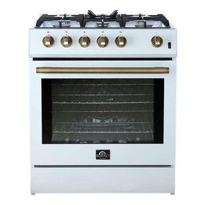 FORNO - Leonardo Espresso 30" White Gas Range, 5 Burners, 39 500 BTU, 5 cu.ft. Convection Oven