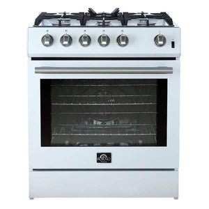 FORNO - Leonardo Espresso 30" White Gas Range, 5 Burners, 39 500 BTU, 5 cu.ft. Convection Oven