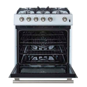 FORNO - Leonardo Espresso 30" White Gas Range, 5 Burners, 39 500 BTU, 5 cu.ft. Convection Oven