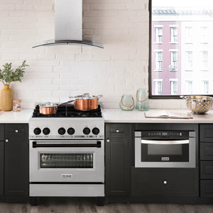 ZLINE Autograph Edition 30" 4.0 cu. ft. Dual Fuel Range, Gas Stove, Electric Oven in Fingerprint Resistant Stainless Steel with Matte Black Accents