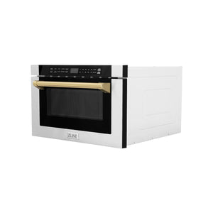 ZLINE Autograph Edition 24" 1.2 cu. ft. Built-in Microwave Drawer with a Traditional Handle in Stainless Steel and Gold Accents