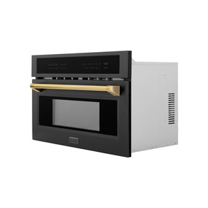 ZLINE Autograph Edition 30” 1.6 cu ft. Built-in Convection Microwave Oven in Black Stainless Steel and Gold Accents