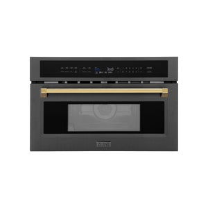 ZLINE Autograph Edition 30” 1.6 cu ft. Built-in Convection Microwave Oven in Black Stainless Steel and Gold Accents